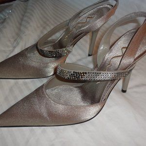 Nina Heels, High End Style, Genuine Leather Sole, Light Taupe,  Rhinestone Strap
